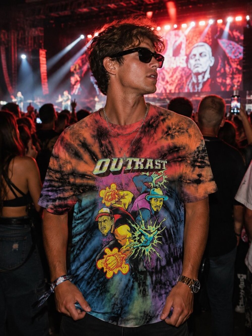 OutKast T-Shirt Men’s M Tie Dye Graphic Hip Hop Rap Tee 100% Cotton Colorful